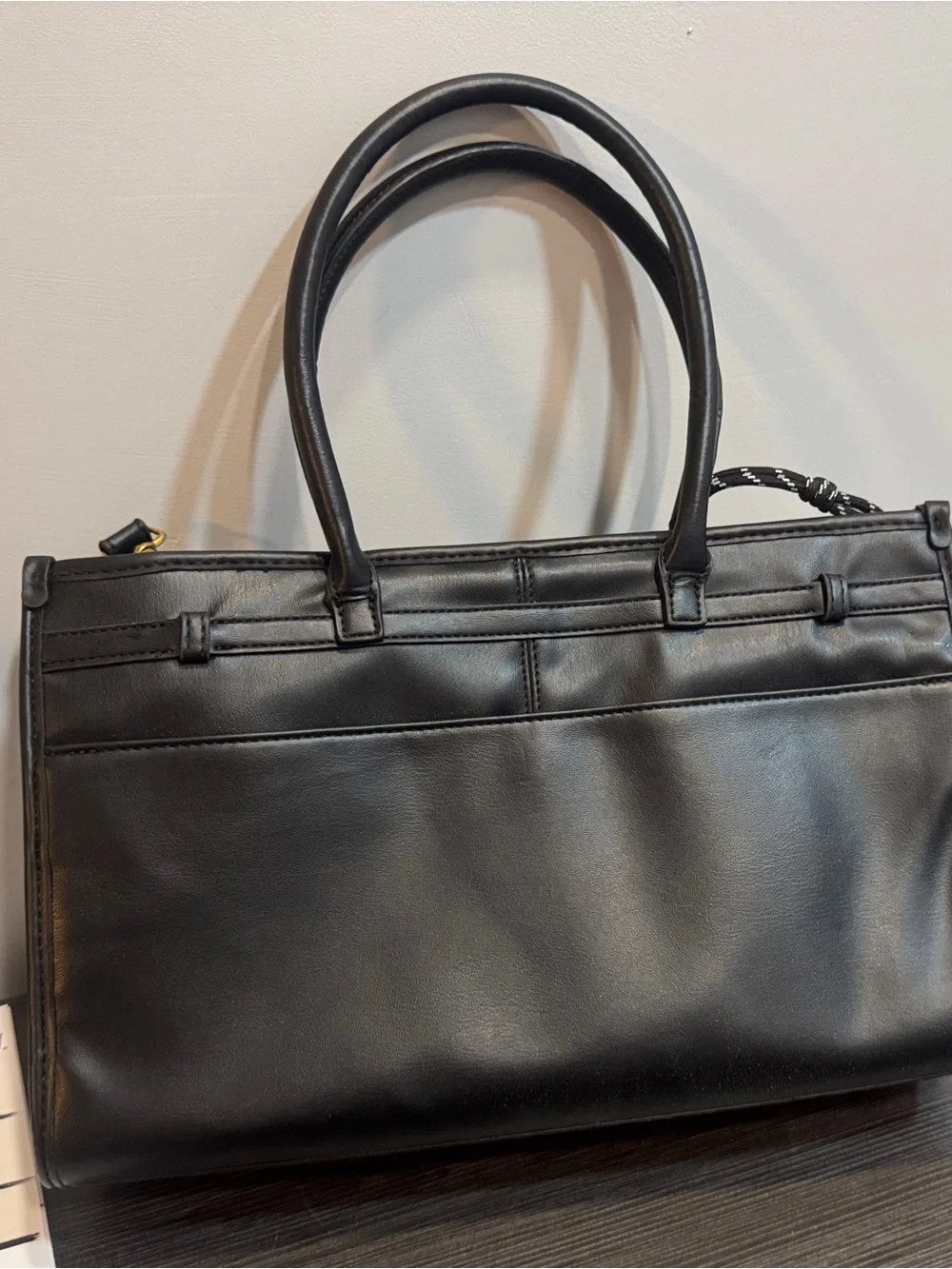 Steve Madden Black Leather Satchel with Colorful Charm Chain